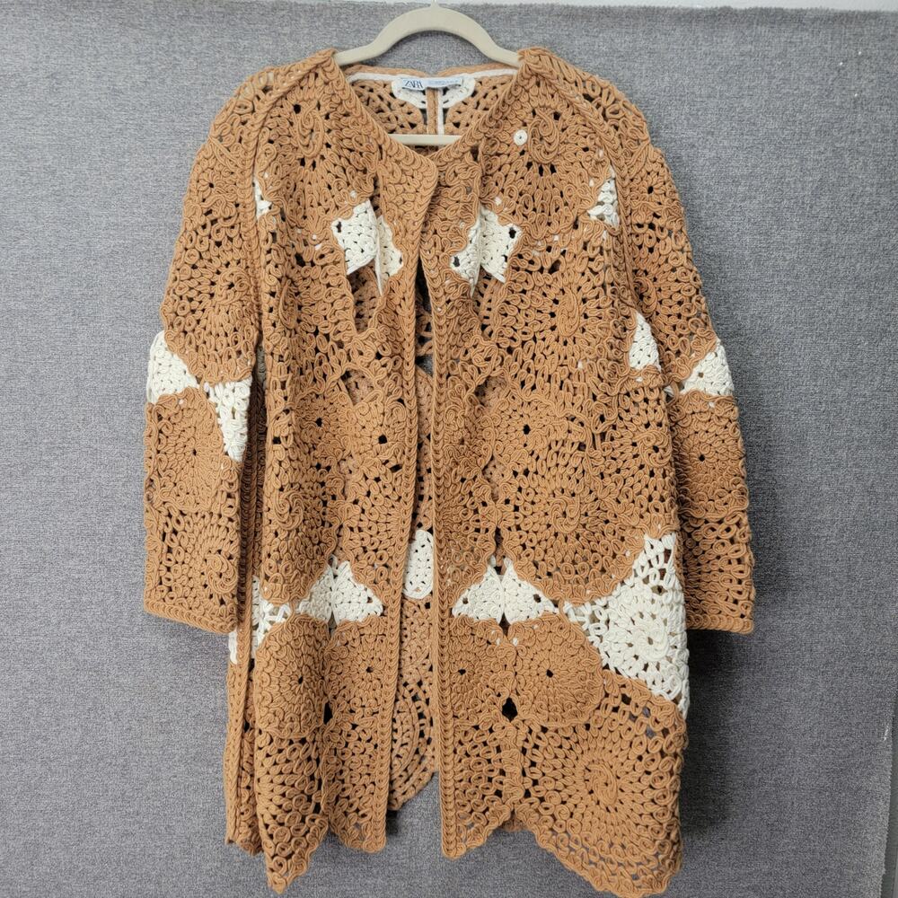 ZARA CROCHET KNIT DOUBLE BREASTED COAT, SIZE M